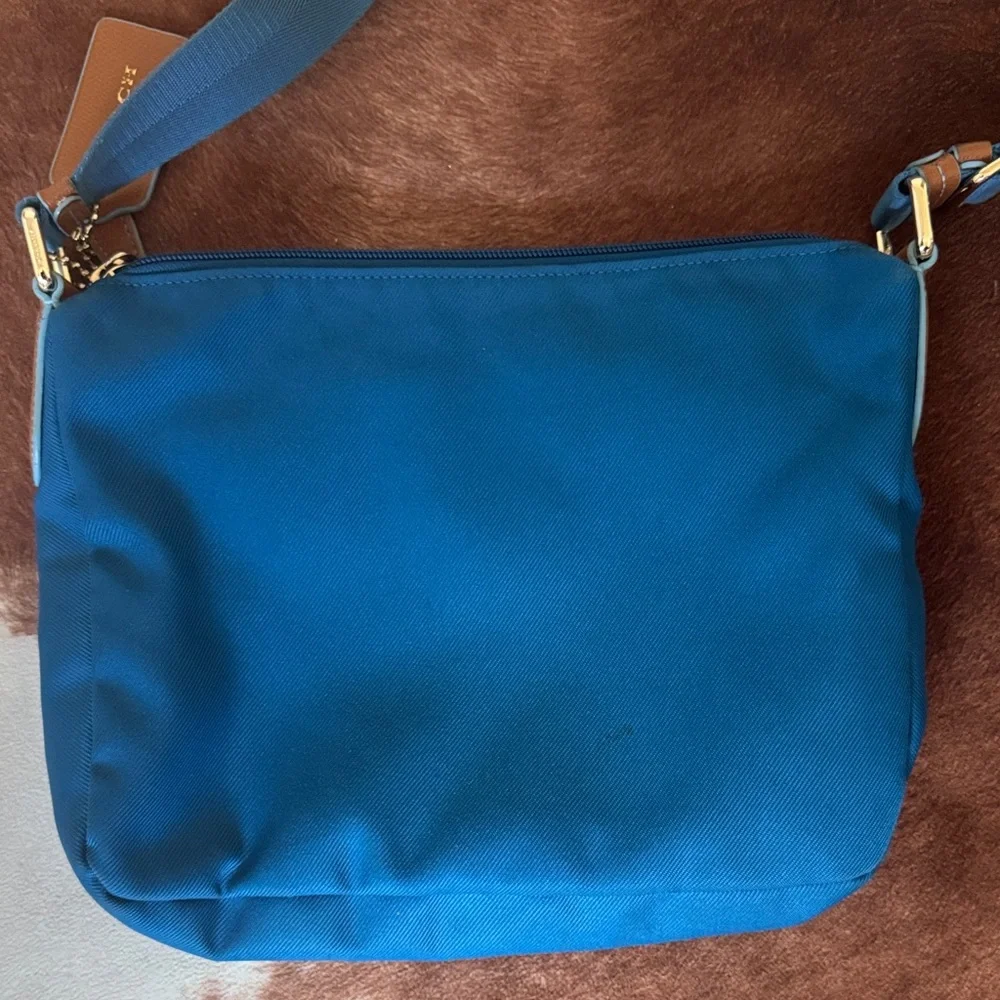 Coach Teal Nylon Crossbody with Tan Leather Trim - Picture 5 of 13